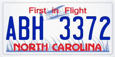 NC license plate ABH3372