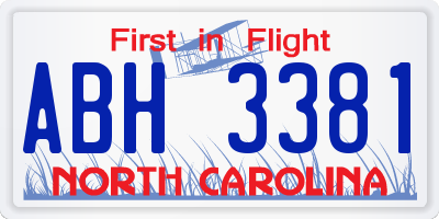 NC license plate ABH3381