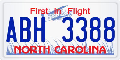 NC license plate ABH3388