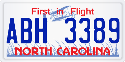 NC license plate ABH3389