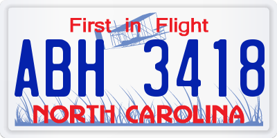 NC license plate ABH3418
