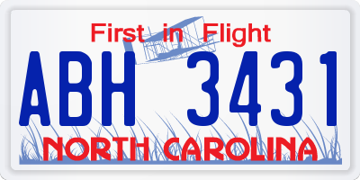 NC license plate ABH3431
