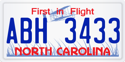 NC license plate ABH3433