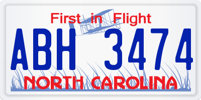 NC license plate ABH3474