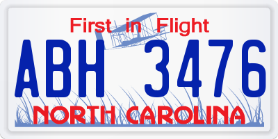 NC license plate ABH3476