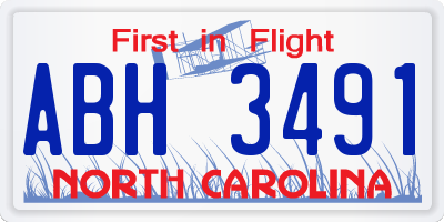 NC license plate ABH3491