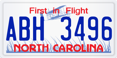 NC license plate ABH3496