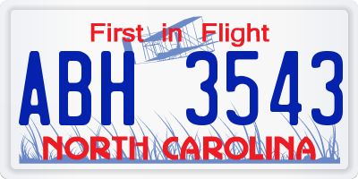 NC license plate ABH3543