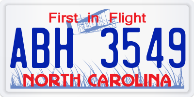 NC license plate ABH3549