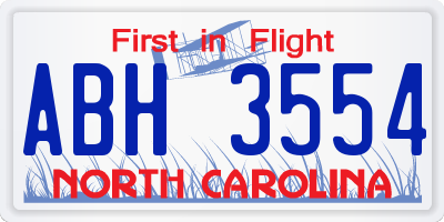 NC license plate ABH3554
