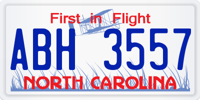 NC license plate ABH3557
