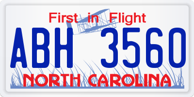 NC license plate ABH3560