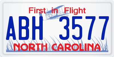 NC license plate ABH3577
