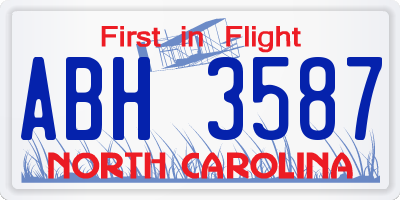 NC license plate ABH3587