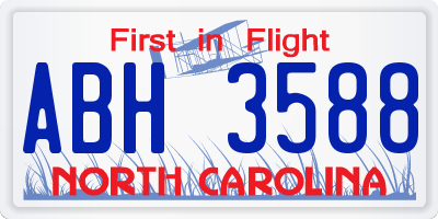 NC license plate ABH3588