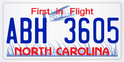 NC license plate ABH3605