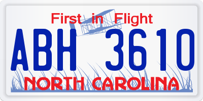 NC license plate ABH3610