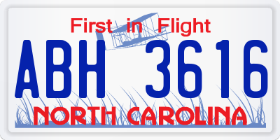 NC license plate ABH3616