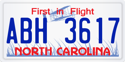 NC license plate ABH3617
