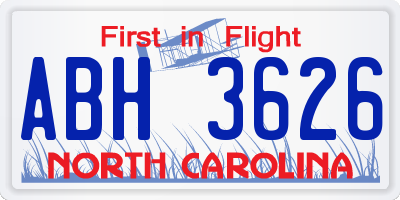 NC license plate ABH3626