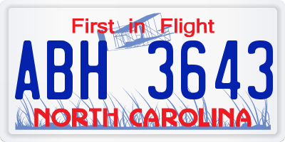NC license plate ABH3643