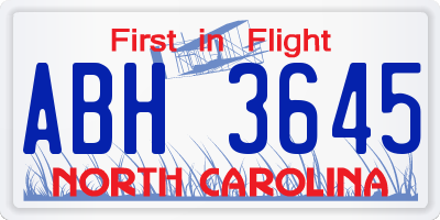 NC license plate ABH3645