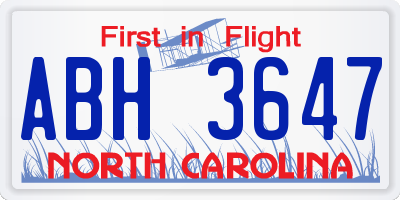 NC license plate ABH3647