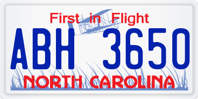 NC license plate ABH3650
