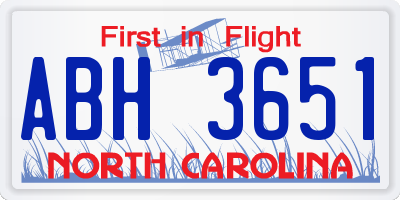 NC license plate ABH3651