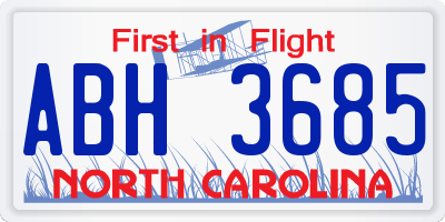 NC license plate ABH3685
