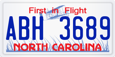 NC license plate ABH3689