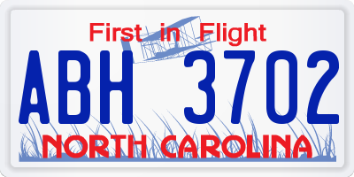 NC license plate ABH3702