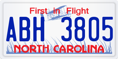 NC license plate ABH3805
