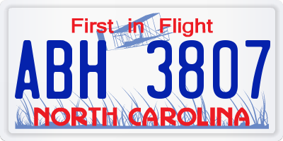 NC license plate ABH3807