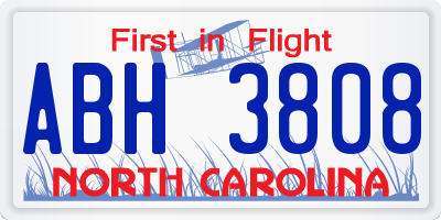 NC license plate ABH3808