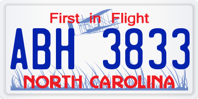 NC license plate ABH3833