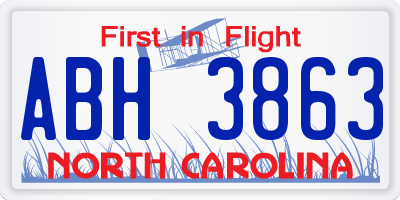 NC license plate ABH3863