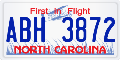 NC license plate ABH3872