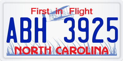 NC license plate ABH3925
