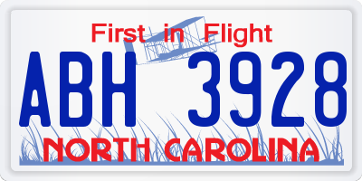 NC license plate ABH3928