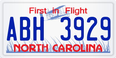 NC license plate ABH3929