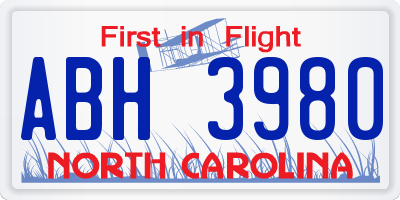 NC license plate ABH3980