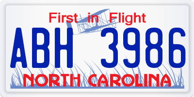 NC license plate ABH3986