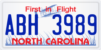 NC license plate ABH3989