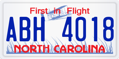 NC license plate ABH4018