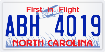 NC license plate ABH4019