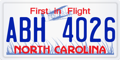 NC license plate ABH4026