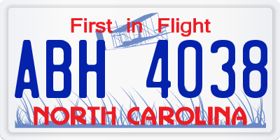 NC license plate ABH4038