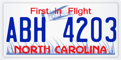 NC license plate ABH4203