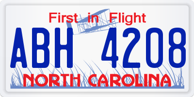 NC license plate ABH4208